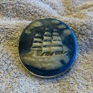 Vintage Incolay Stone Ship Belt Buckle